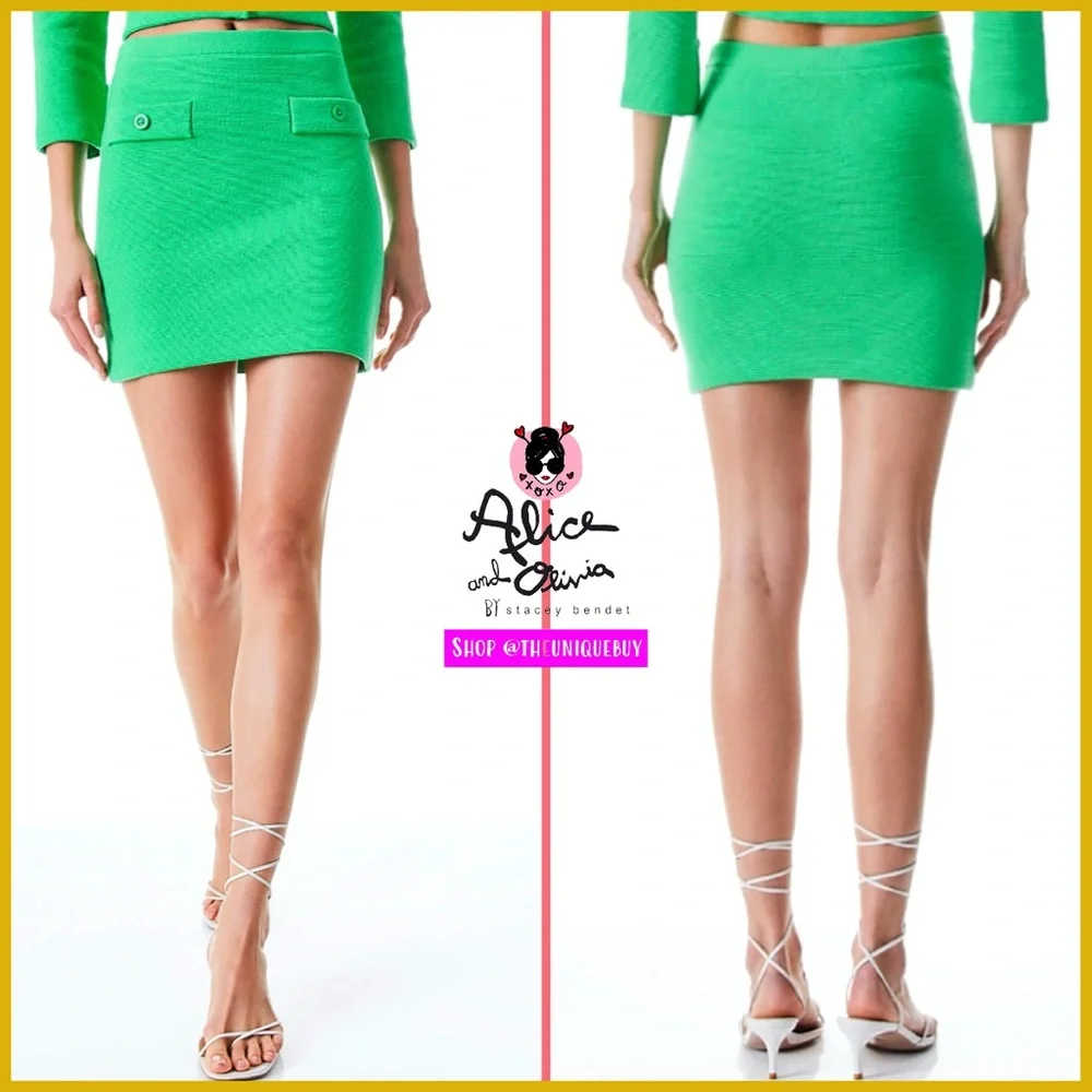 Alice + Olivia Kipp Knit Garden Green Mini Skirt